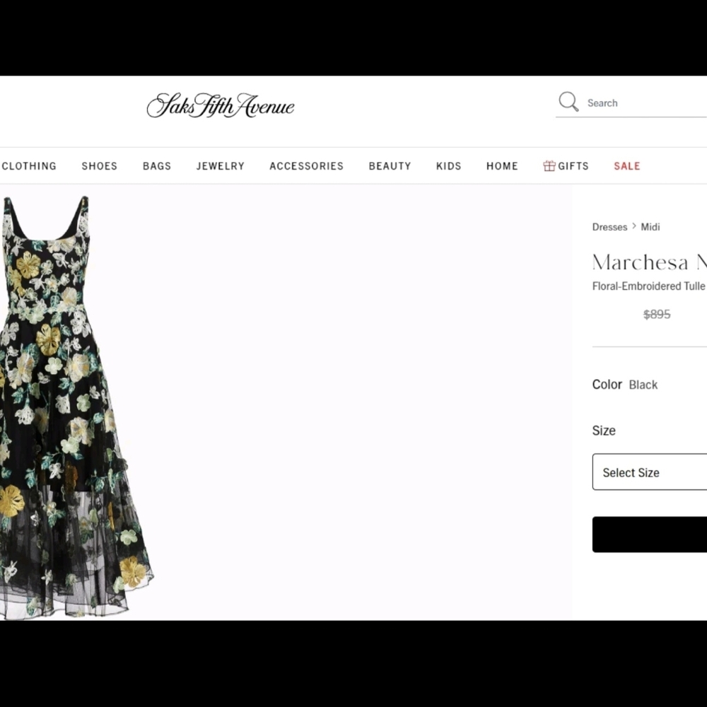Marchesa Notte Floral Applique 3D Embroidered Tea Length Gown Tulle Size 8 - Picture 14 of 17